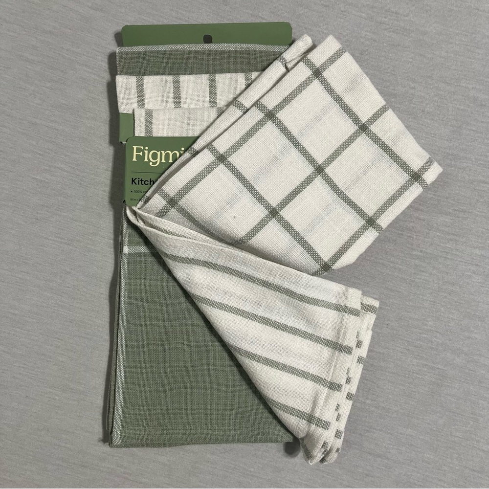 Figmint Green and White Patterned Kitchen Towel Set of 3
